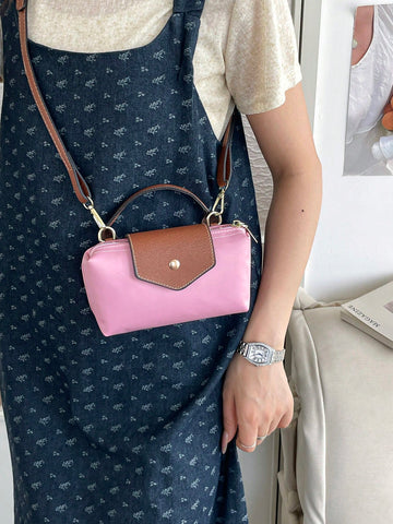Solid Color Mini Handbag With Adjustable Shoulder Strap