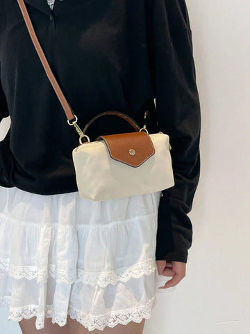 Solid Color Mini Handbag With Adjustable Shoulder Strap