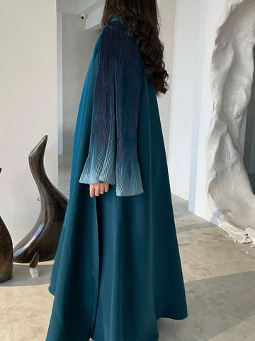 Elegant Women's Long Abaya With Pleated Bell Sleeves