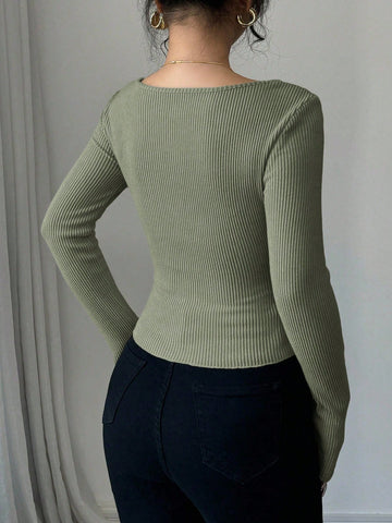 Color Block Square Neck Long Sleeve Asymmetrical Hem Slim Fit Velvet T-Shirt Graphic Tees