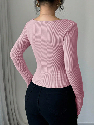 Color Block Square Neck Long Sleeve Asymmetrical Hem Slim Fit Velvet T-Shirt Graphic Tees