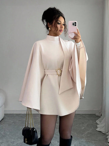 Women's Fashionable Elegant Solid Color Asymmetrical Metal Buckle Jacket