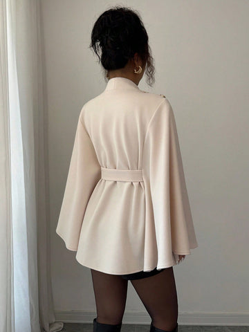 Women's Fashionable Elegant Solid Color Asymmetrical Metal Buckle Jacket