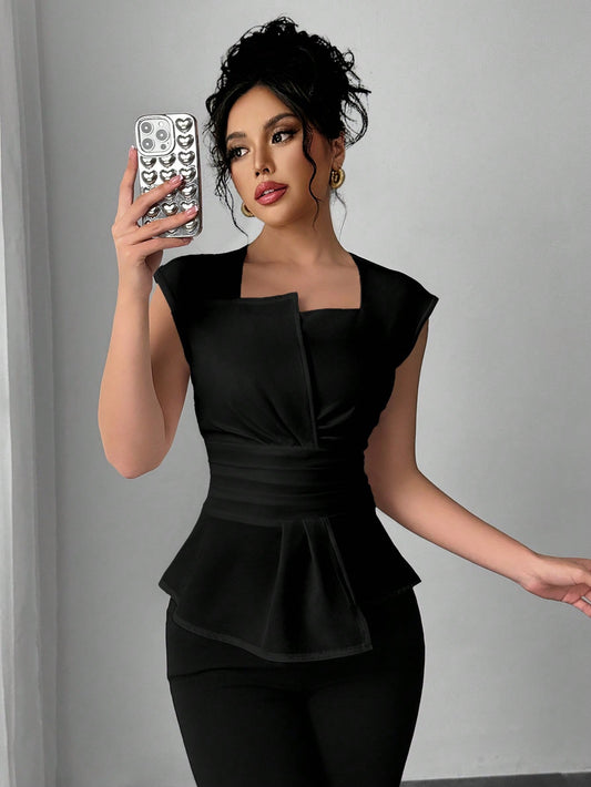 Women Casual Office Asymmetrical Collar Sleeveless Blouse