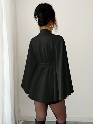 Women's Fashionable Elegant Solid Color Asymmetrical Metal Buckle Jacket