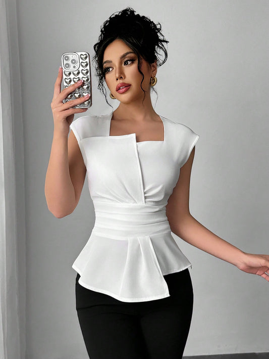 Women Casual Office Asymmetrical Collar Sleeveless Blouse