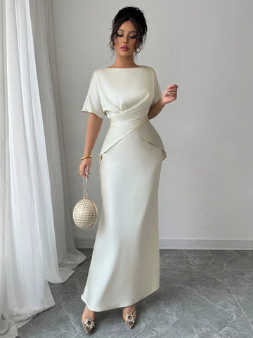 Women's Elegant Satin Shiny Fabric Cross Strap Bowknot Back Formal Dress