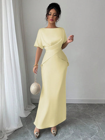 Women's Elegant Satin Shiny Fabric Cross Strap Bowknot Back Formal Dress