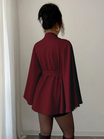 Women's Fashionable Elegant Solid Color Asymmetrical Metal Buckle Jacket