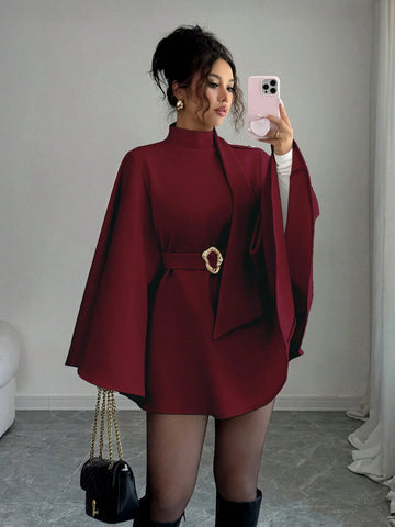 Women's Fashionable Elegant Solid Color Asymmetrical Metal Buckle Jacket