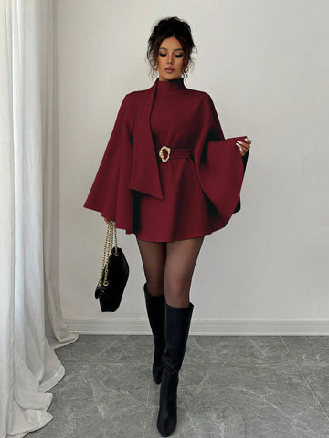 Women's Fashionable Elegant Solid Color Asymmetrical Metal Buckle Jacket