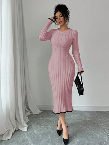 Elegant Backless Tie-Up Bow Knitted Dress