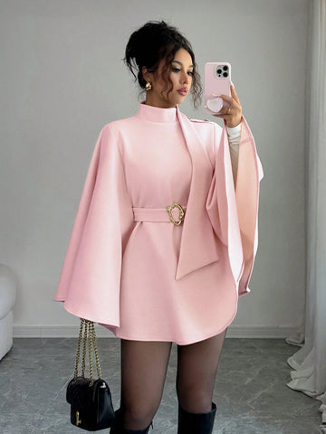 Women's Fashionable Elegant Solid Color Asymmetrical Metal Buckle Jacket