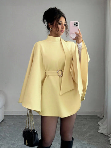 Women's Fashionable Elegant Solid Color Asymmetrical Metal Buckle Jacket