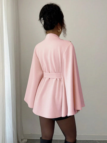 Women's Fashionable Elegant Solid Color Asymmetrical Metal Buckle Jacket