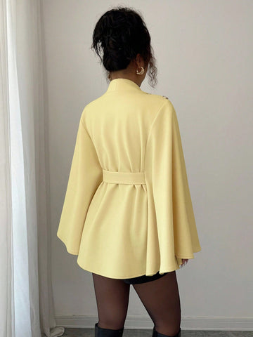 Women's Fashionable Elegant Solid Color Asymmetrical Metal Buckle Jacket