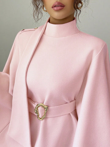 Women's Fashionable Elegant Solid Color Asymmetrical Metal Buckle Jacket