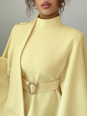 Women's Fashionable Elegant Solid Color Asymmetrical Metal Buckle Jacket