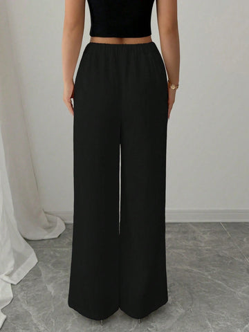 Women's Summer White Elegant Waist Tie Design Straight Leg Pants