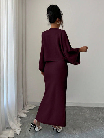 Elenzga Long Sleeve Top And Straight Skirt