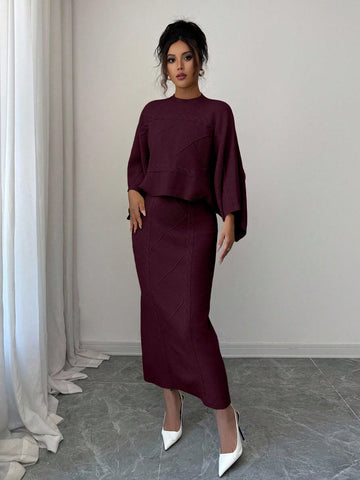 Elenzga Long Sleeve Top And Straight Skirt