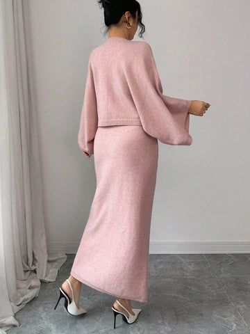 Elenzga Long Sleeve Top And Straight Skirt