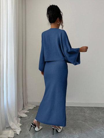 Elenzga Long Sleeve Top And Straight Skirt