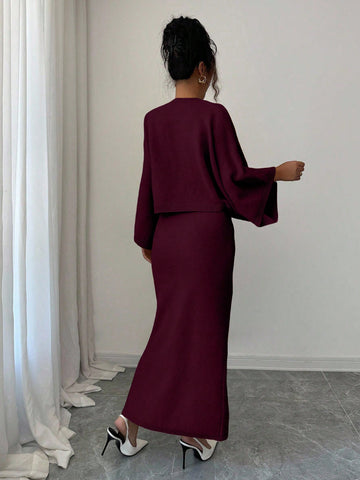 Elenzga Long Sleeve Top And Straight Skirt