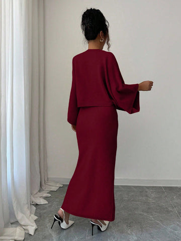 Elenzga Long Sleeve Top And Straight Skirt