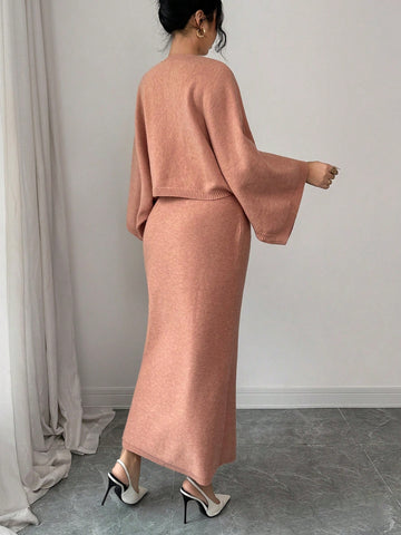 Elenzga Long Sleeve Top And Straight Skirt