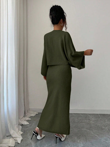 Elenzga Long Sleeve Top And Straight Skirt