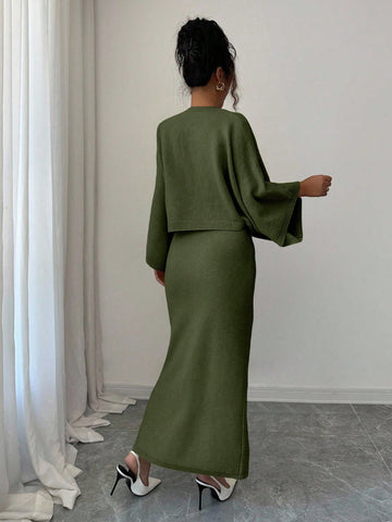 Elenzga Long Sleeve Top And Straight Skirt