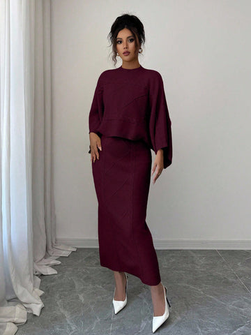 Elenzga Long Sleeve Top And Straight Skirt