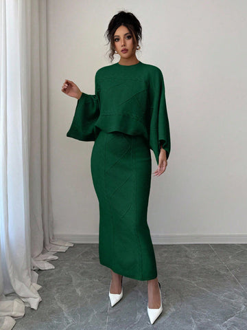 Elenzga Long Sleeve Top And Straight Skirt