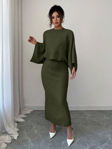 Elenzga Long Sleeve Top And Straight Skirt