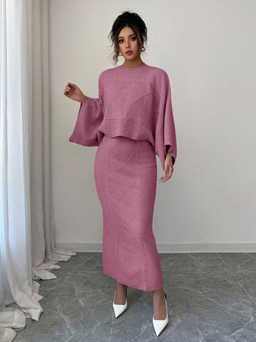 Elenzga Long Sleeve Top And Straight Skirt