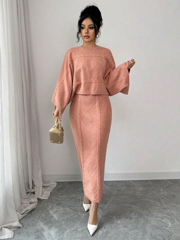 Elenzga Long Sleeve Top And Straight Skirt