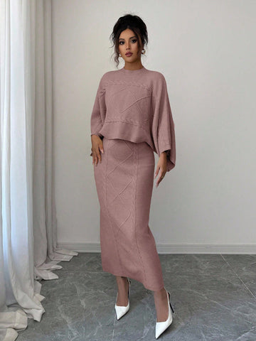 Elenzga Long Sleeve Top And Straight Skirt