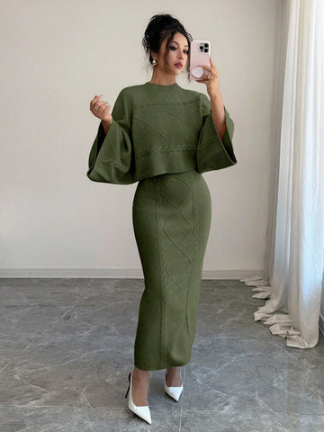 Elenzga Long Sleeve Top And Straight Skirt