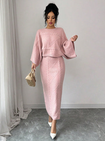 Elenzga Long Sleeve Top And Straight Skirt