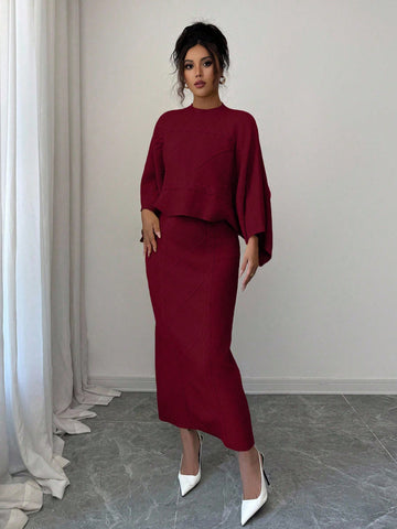 Elenzga Long Sleeve Top And Straight Skirt