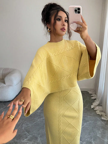 Elenzga Long Sleeve Top And Straight Skirt