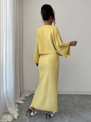 Elenzga Long Sleeve Top And Straight Skirt