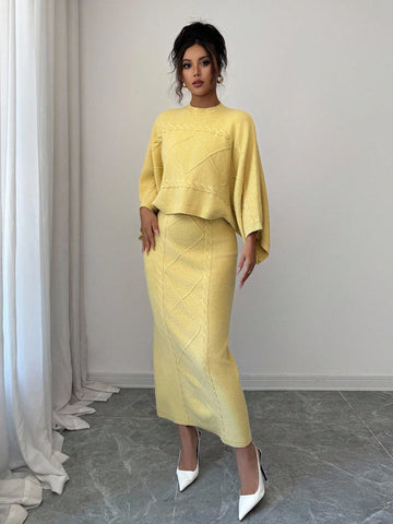 Elenzga Long Sleeve Top And Straight Skirt