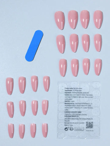 Elevate Your Style With 24pcs Long Almond Shaped Solid Color Fake Nail Set Press On Nails