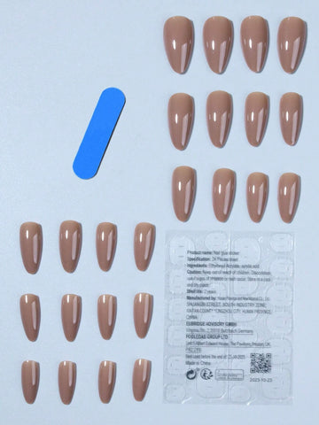Elevate Your Style With 24pcs Long Almond Shaped Solid Color Fake Nail Set Press On Nails