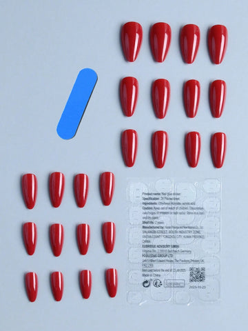 Elevate Your Style With 24pcs Long Almond Shaped Solid Color Fake Nail Set Press On Nails