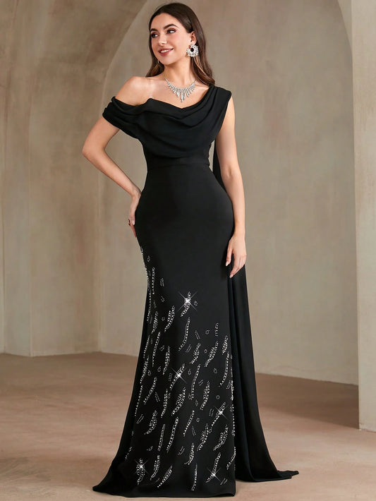 Women's Plunging Neck Sleeveless Elegant Dress With Long Trailing Sash