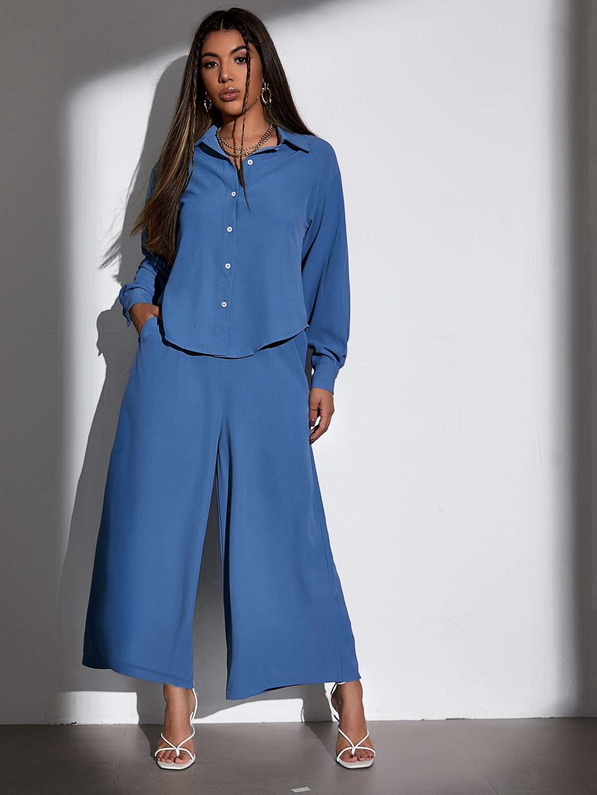 Essnce High Low Blouse & Wide Leg Pants Set