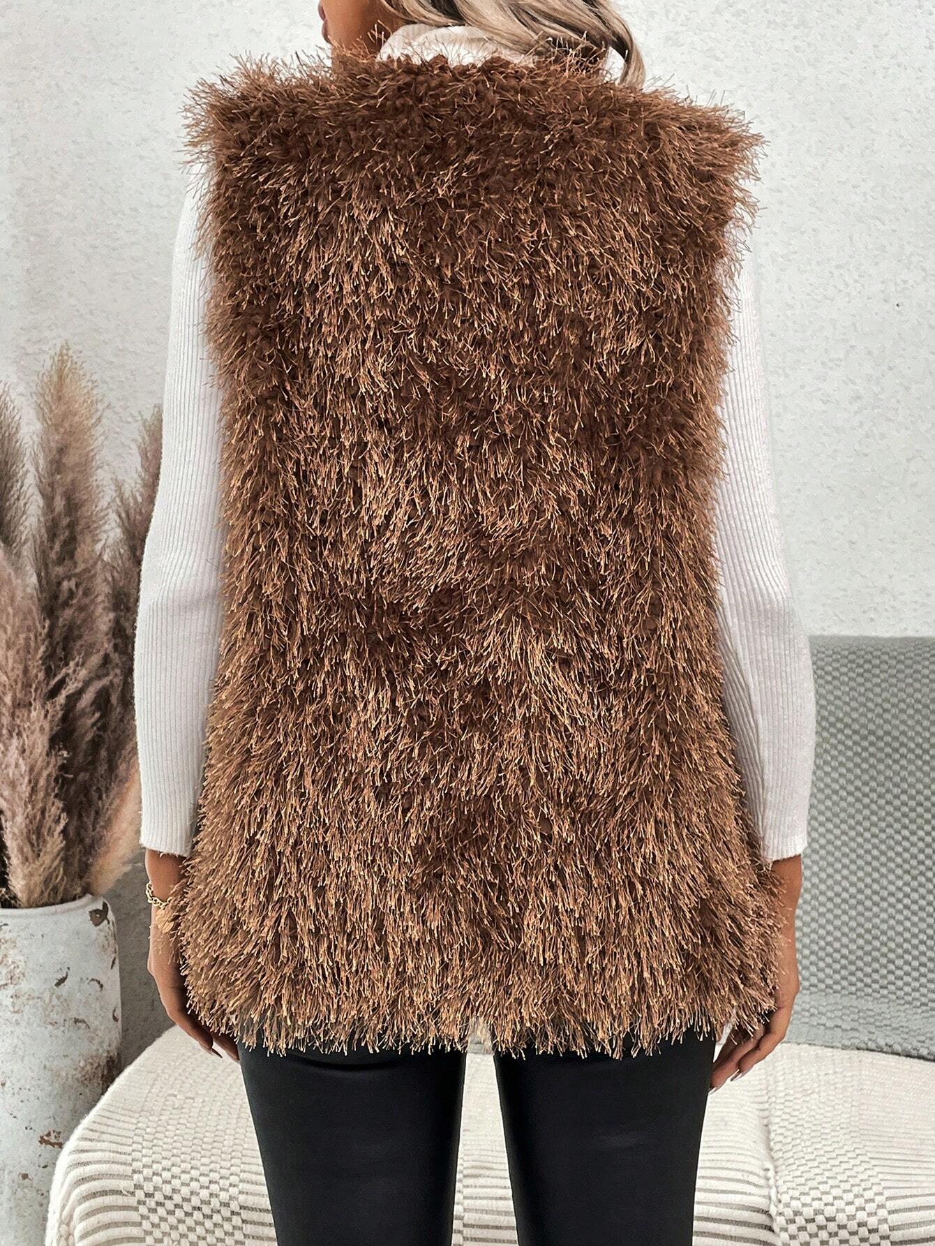 Essnce Ladies' Furry Front Open Vest Coat